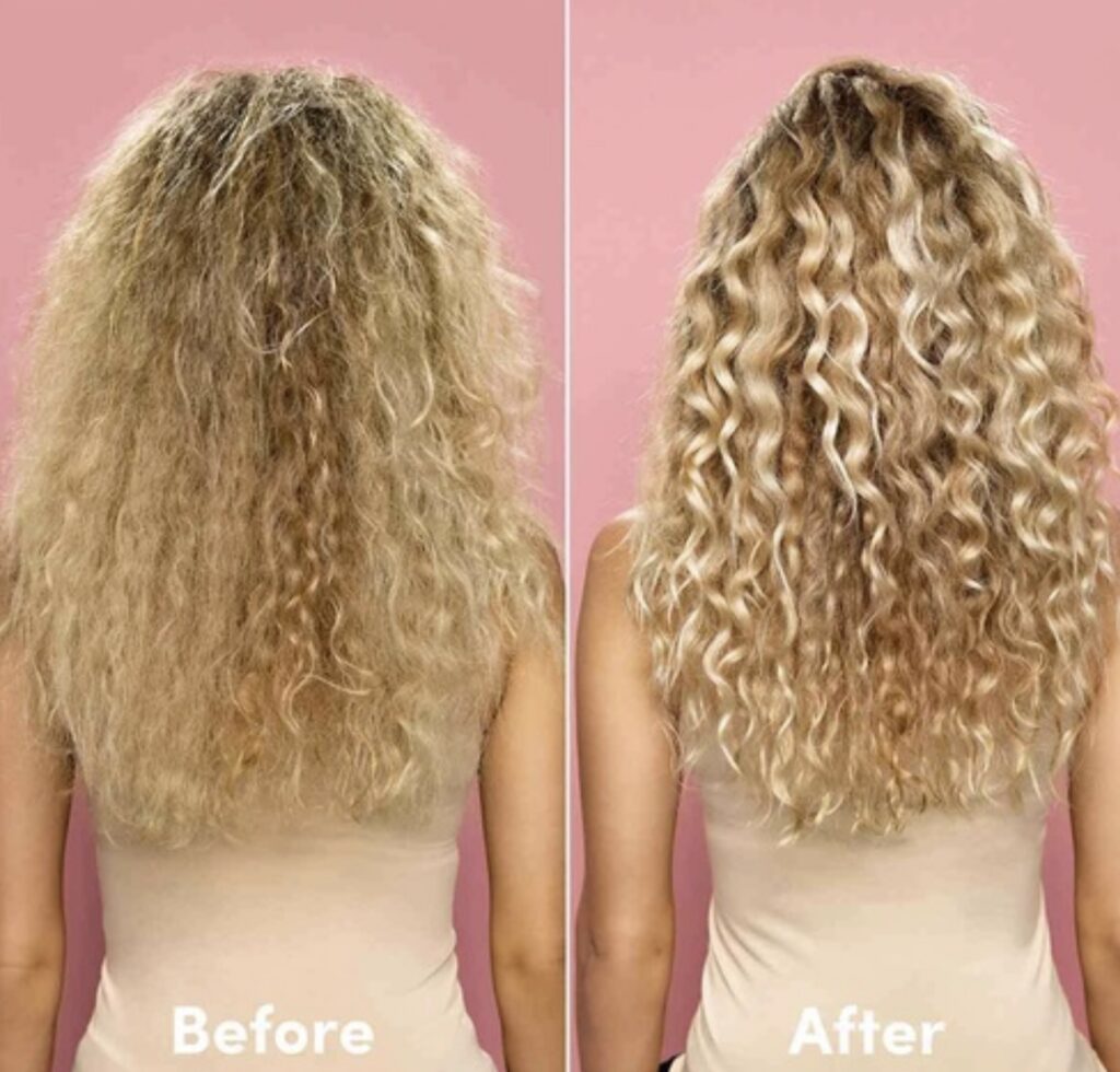 The result of using a hair mask, before and after